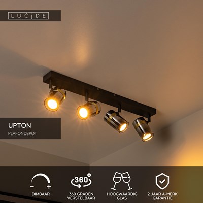 Lucide UPTON - Plafondspot - 4xGU10 - Fumé